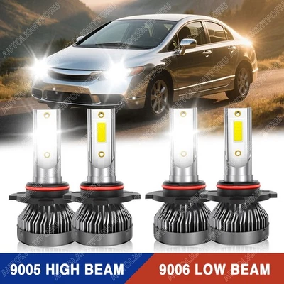 For Honda Civic 2006-2011 - 4x LED Headlight Bulbs Kit Combo High Low Beam 6000K - Image 1 of 4