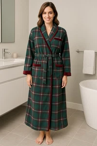 Secret Treasures Grün Karierter Fleece Morgenmantel M | Warme Winter Lounge mit Taschen - Bild 1 von 7