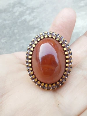 Anillo tribal sufí 100 % natural marrón yemení Akik hígado ágata plata hombres mujeres Foto 1 de 4