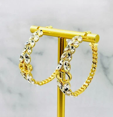 Auténticos Pendientes de Aro CHRISTIAN DIOR CD Estrás - Usados / LU5612 Foto 1 de 4