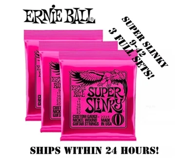 3 juegos de cuerdas para guitarra eléctrica Ernie Ball Super Slinky 9-42 níquel herida 2223⭐ Foto 1 de 4