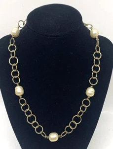VTG 19" Necklace - FAUX PEARLS & Ring Links Heavy Duty Claw Clasp - Picture 1 of 4