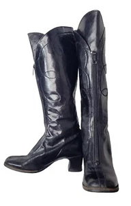 Alpine Vintage 60s 70s Black Leather Mod Go Go Gogo Knee High Boots Womens 5 M - Picture 1 of 19