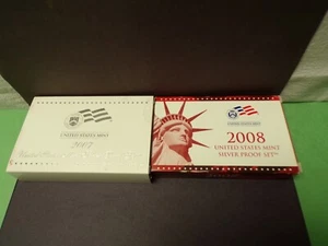 2007 S & 2008 S Mint Silber Proof Set 14 Münzen je Set mit Box & COA - Bild 1 von 3