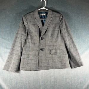 Kasper Womens Blazer Jacket Size 14P Gray Plaid Notch Lapel Single Breasted - Picture 1 of 11