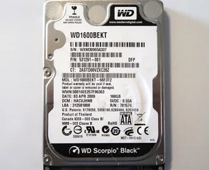 WD WD1600BEKT-66F3T2 HACVJHNB (WXM3) Thailand 2.5" 160gb Sata HDD 03APR2009 - Picture 1 of 2