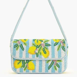 AMERICA & BEYOND Limoncello Stripe Beaded Shoulder / Clutch Bag NWT - Picture 1 of 10