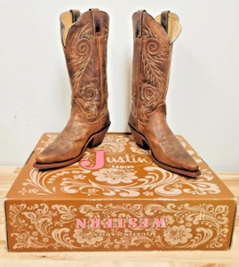 Justin Womens Size 5.5B L4332 Western Cowboy Damiana Leather Snipped Toe Boots - Picture 1 of 14