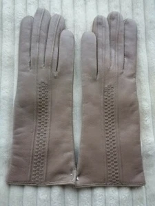 Damen Nappa-Leder-Handschuhe dunkelbeige Gr 6 1/2 mit Wollstrickinnenfutter - Bild 1 von 3