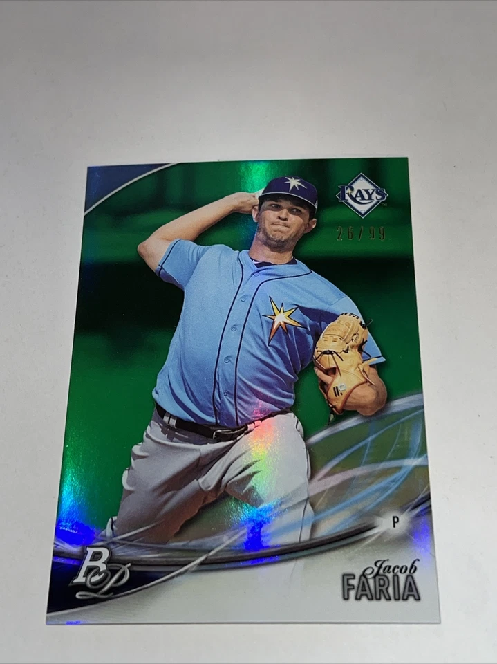 2016 BOWMAN PLATINUM - GREEN REFRACTOR - JACOB FARIA (RC) Serial #d 26/99 = MINT - Image 1 of 2