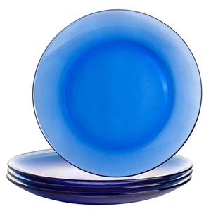 4 pc Cobalt Blue Glass Dessert Plate Glass Side Plate Set Bread Plate 9" Plates - Picture 1 of 14