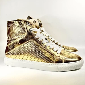 New Zadig & Voltaire High-Flash High Top Gold Leather Sneakers Size 38EU/8US - Picture 1 of 8