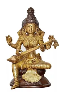 Brass Hindu Goddess of Knowledge Saraswati Idol Statue Figurine Sculpture - Picture 1 of 4