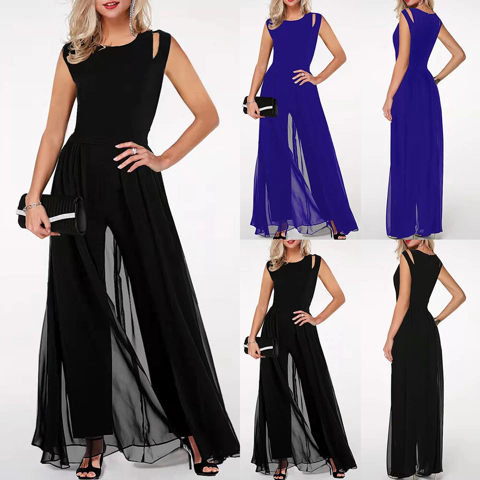 Damen Elegant Ärmellos Overall Einteiler Weites Bein Hosen Party/Romper Jumpsuit - Bild 1 von 4