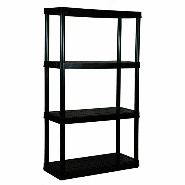 Gracious Living 4-Tier Medium Resin Indoor and Garage Storage Shelf - Black