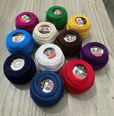 DMC Coton Perle Thread Balls Size 8 Assorted Colors 10g Each Lot Of 11 - Image 1 of 4