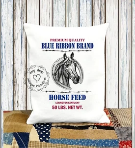 Almohada de tela de alimentación de caballo con cinta azul #1220 - Imagen 1 de 6