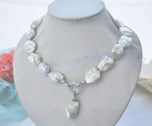 COLLAR COLGANTE PERLAS BARROCAS RENACIDAS KESHI BLANCO NATURAL REAL 17-22mm 14-36"" - Imagen 1 de 17