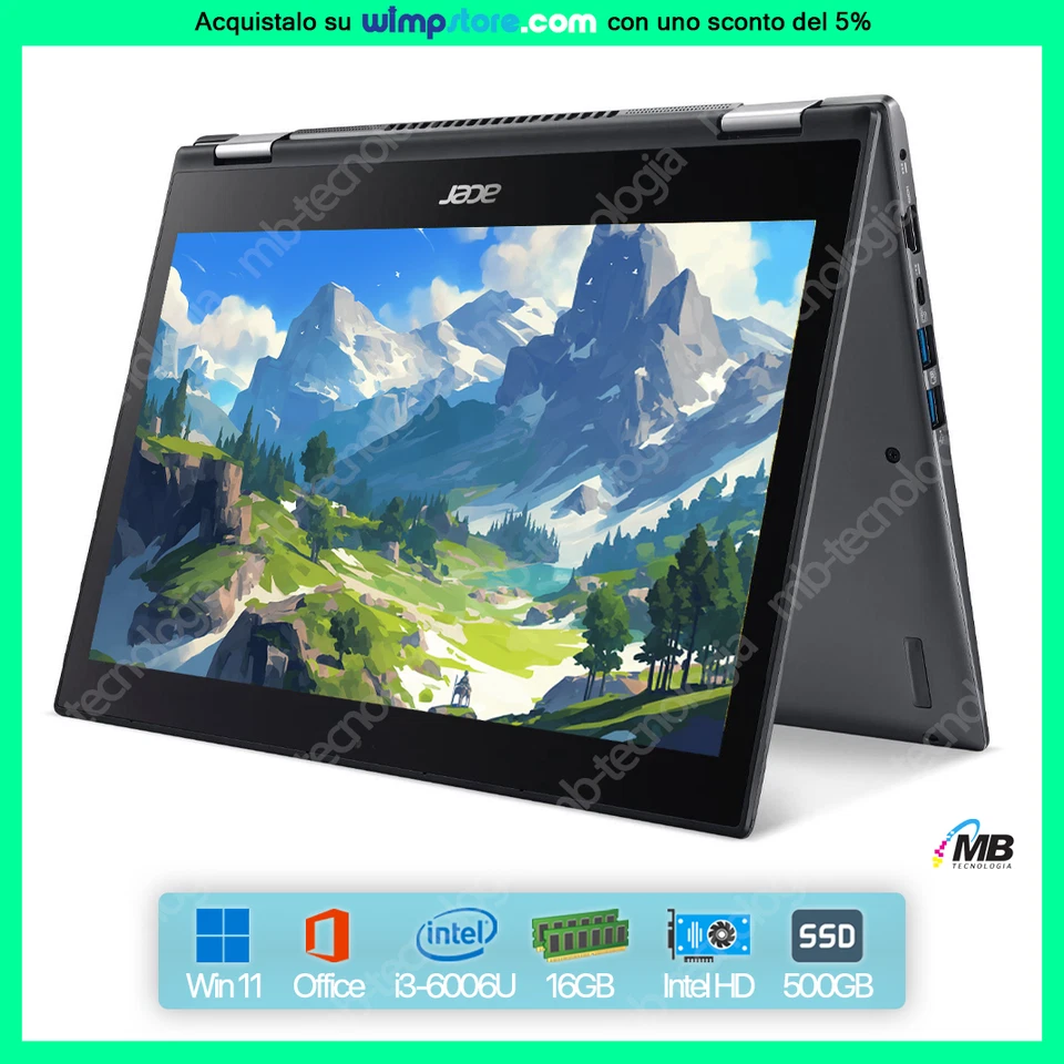 PC PORTATILE RINNOVATO ACER SPIN 5 i3 RAM 16GB SSD 500GB WIN 11 OFFICE GRADO B - Immagine 1 di 1