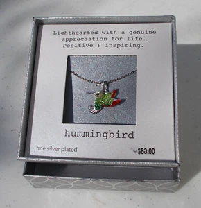 Fine Silver Plated Crystal Hummingbird Pendant With 18" Chain, Free Shipping - Picture 1 of 12