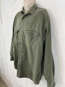 Eddie Bauer Mens XL Tall Army Green Grunge Cotton Chamois Denim Shirt - Picture 1 of 11