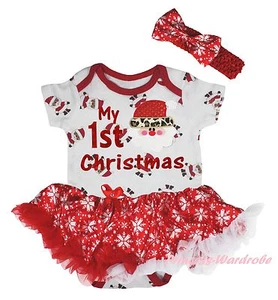 My 1ST Christmas Leopard Santa Claus Bodysuit Snowflakes Girls Baby Dress NB-18M - Picture 1 of 1