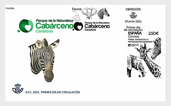 spain 2021 espagne Cabarceno Nature Park ZOO semi-freedom elephant zebra 1v FDC - Image 1 of 1