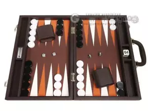 New 16" Silverman & Co Small Faux Leather Backgammon Set – Dark Brown Travel Cas - Picture 1 of 12