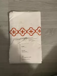Pottery Barn Trellis Embroidered Organic Percale Sham Euro Coral New - Picture 1 of 3