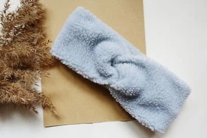 Stirnband Teddy Plüsch Eisblau   handgefertigt - Bild 1 von 3