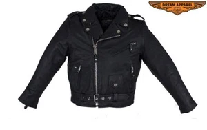 Black kids jackets boys Teens Leather Motorcycle Jacket Biker Style snaps - Picture 1 of 5