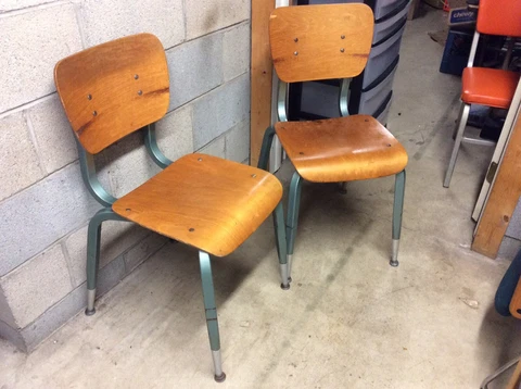 2 Same Vintage Wood / Heavy Green Metal Chairs - Good Cover