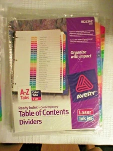 #'s 1-10 Colored 1"-TABBED DIVISION SHEETS RING BINDER LOOSE LEAF 8-1/2" x 11" - Picture 1 of 1