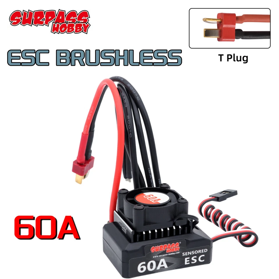 SURPASSHOBBY 60A Sensored Brushless ESC 6V/3A BEC Für 1/10 1/12 RC Auto Motor - Bild 1 von 4
