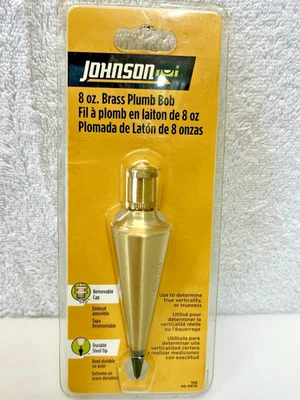 (New) JOHNSON LEVEL 8 oz Plumb Bob Brass Plated #108 SEALED PKG 40-0678 - Image 1 of 4