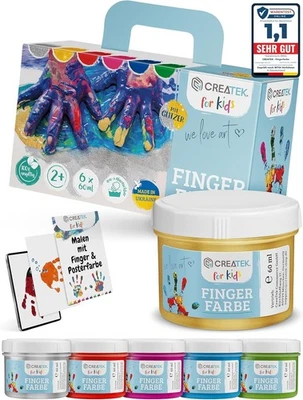 CREATEK Fingerfarben Kinder Set mit Gold & Silber - 100% sicher ungiftig und auswaschbar