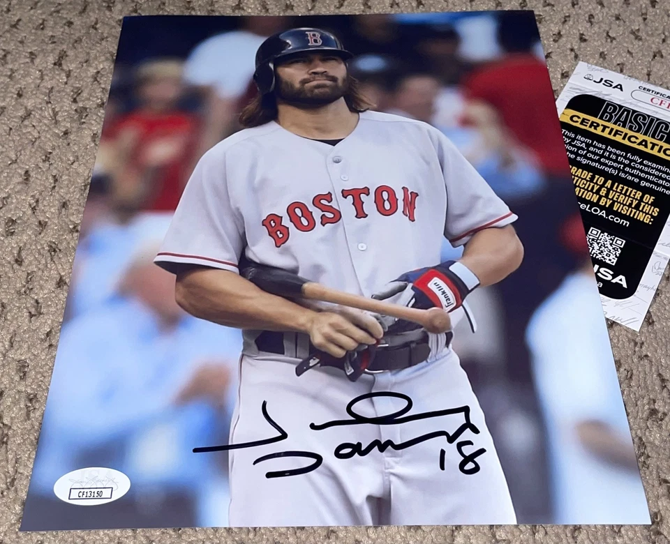 JOHNNY DAMON SIGNED 8X10 PHOTO AUTOGRAPH RED SOX BASEBALL JSA BOSTON AUTO - Image 1 of 1