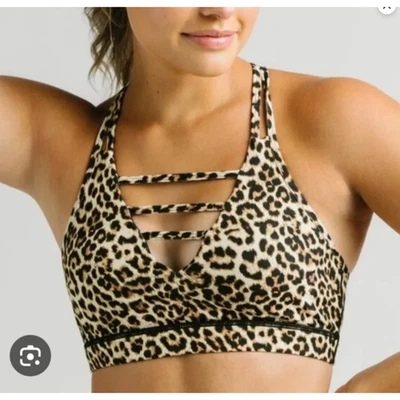 NWT ZYIA Active Leopard Print Grid Sports Bra Medium Women's Racerback - Image 1 of 4