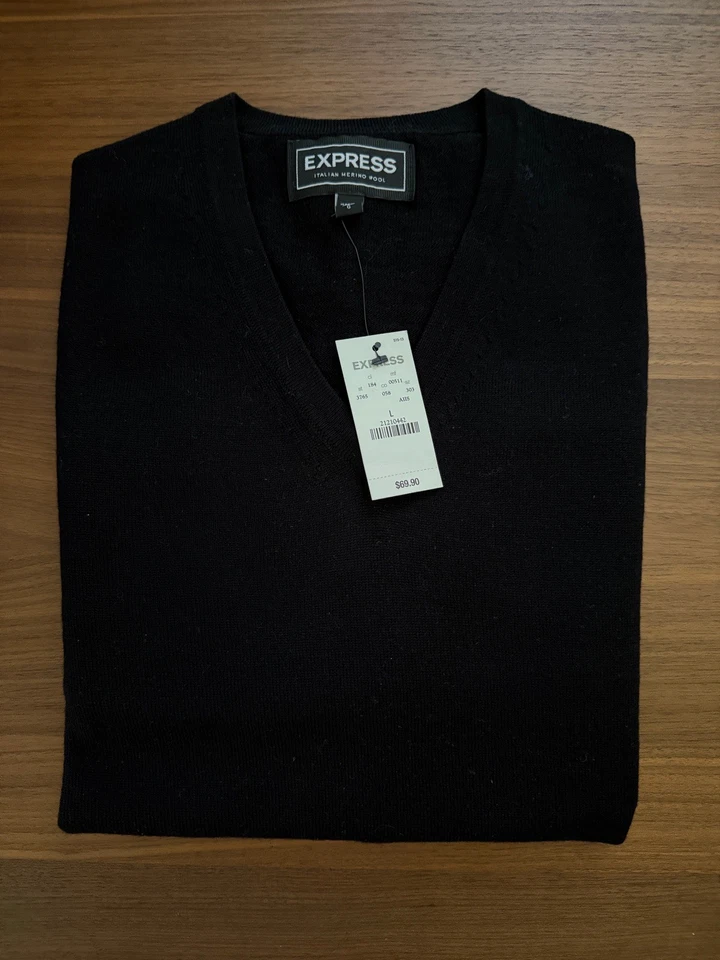 Express Men’s Italian Merino Wool Sweater Black Size Large NWT - Image 1 of 1