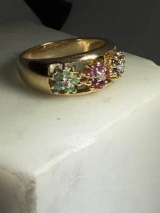 Designer Signed Gold on Sterling Silver Ladies Diamond Rubies Sapphires Emeralds - Picture 1 of 7