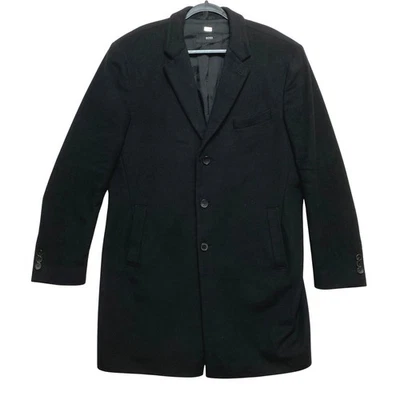 Boss Hugo Boss Overcoat Mens 44R Black Cashmere Wool Single Breasted Notch Lapel - Image 1 of 4