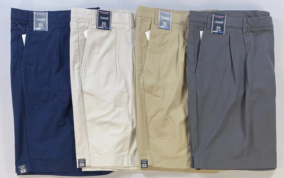 Pantalones Cortos Para Hombre Roundtree & Yorke Informales Hombre Grande PLISADOS Elastizados 9" NUEVO Foto 1 de 1