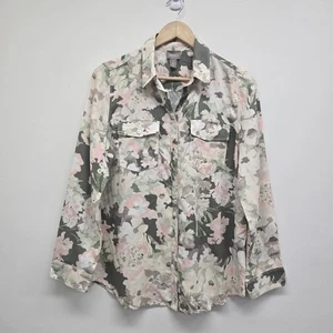 Chicos Floral Button Up Blouse Top Long Sleeve Super Soft Lyocell Sz Medium EUC - Picture 1 of 8