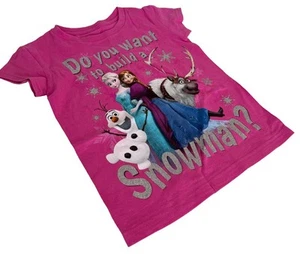 Disney Girls Frozen Do You Want To Build A Snowman Pink Shirt Size Small - Picture 1 of 3