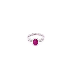 14k Solid White Gold Natural Red Ruby and Diamonds Solitaire Engagement Ring l94 - Picture 1 of 5