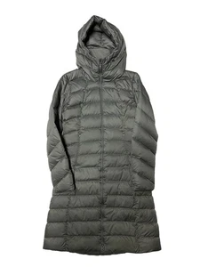 Patagonia Duck Down Jacket Womens Small Long Gray Hooded Quilt Parka - Picture 1 of 5