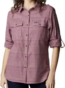 Columbia Donna Pine Street Flanella Elastica, Plum Glen Quadri, Piccolo - Foto 1 di 4