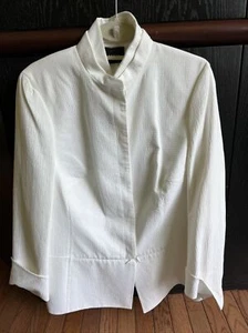 Akris Jacket Womens 16 White Bianca Cotton Blazer Nehru Collar NWT $3700 - Picture 1 of 8