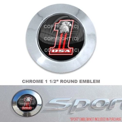 Chrome 1 1/2" Round Adhesive Emblem - Car Truck SUV Motorcycle - USA #1 Eagle RD - Image 1 of 2