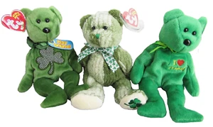 Ty Beanie Babies Bears, McWOOLEY, LUCKIER, I LOVE IRELAND, St. Patrick's, Mint - Picture 1 of 6